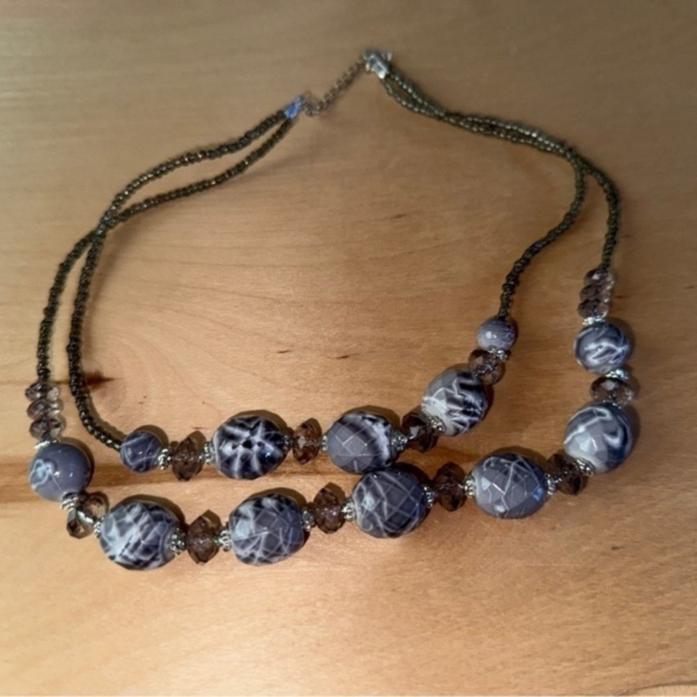 Blue Beaded Double Strand Necklace NWT
